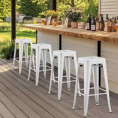 Yaheetech 30 Inch Metal Bar Stools Set of 4, Bar Height Backless Bartools, Industrial Stackable Bar Chairs with Footrest for Kitchen/Dining Room/Bistro/Patio, White
