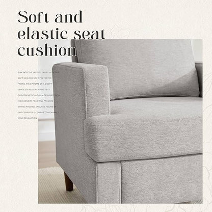 Mid-Century Accent Chair,Modern Linen Fabric Armchair for Living Room,Comfy Upholstered Reading Accent Chairs for Bedroom,Single Sofa Chair with Wood Legs (Light Grey, 2 Pack)