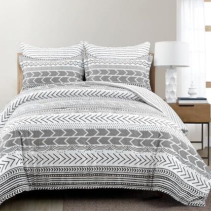 Lush Decor Hygge Geo Reversible 5 Piece Comforter Set, Full/Queen, Black & White