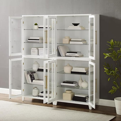 Crosley Furniture Roarke 2-Piece Glass Door Kitchen Pantry Storage Cabinet Set, Living Room, Entryway, White