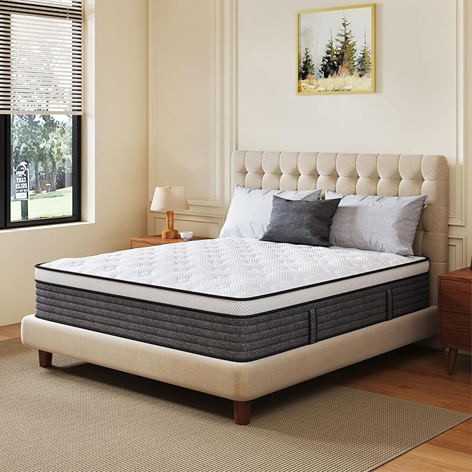 CH CHARME HOUSE Full Size Mattress, 12 Inch Full Hybrid Mattress in a Box, Medium Feel Foam and Individual Pocket Springs, Extra Edge Support, Pressure Relief, CertiPUR-US