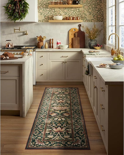 RUGGABLE x Morris & Co Machine Washable Area Rug – Lodden Soft Evergreen & Gold 10x14, Stain-Resistant, Non-Slip – Large Rugs for Living Room, Bedroom, Hallway, Entryway & Office–with Standard Pad