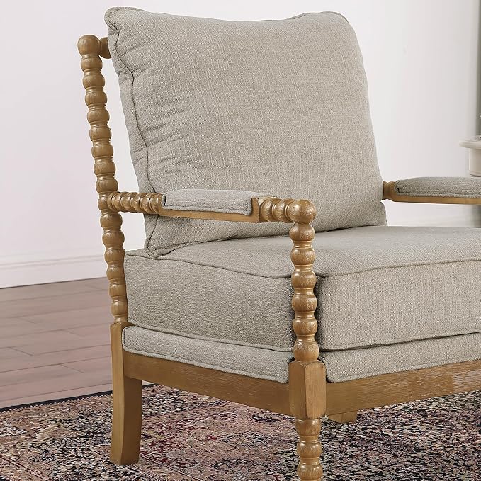 Morden Fort Linen Fabric Spindle Accent Chairs Set of 2, French Style Chairs with High Resilience Spring Cushion and Armrest Pads, Leisure Armchair for Living Room Bedroom Farmhouse Office Balcony
