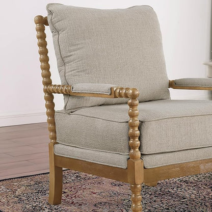 Morden Fort Linen Fabric Spindle Accent Chairs Set of 2, French Style Chairs with High Resilience Spring Cushion and Armrest Pads, Leisure Armchair for Living Room Bedroom Farmhouse Office Balcony