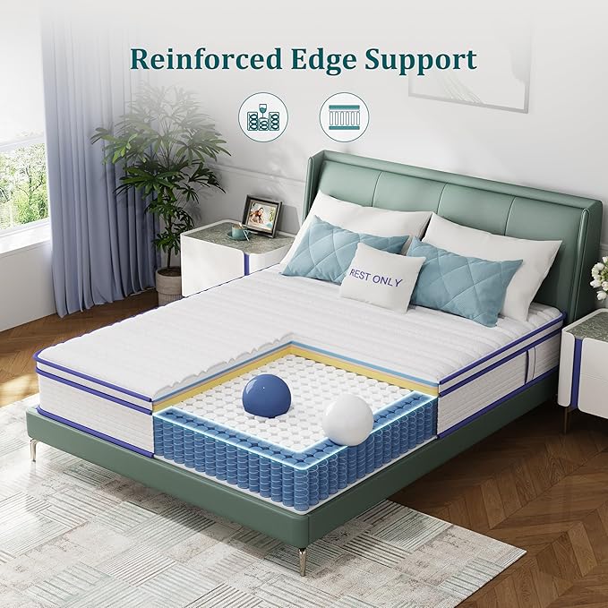 Queen Mattress 12 Inch, Rest Only Queen Hybrid Mattress in a Box, Memory Foam & Individually Wrapped Coils Pocket Spring for Motion Isolation and Pressure Relief, Medium Firm