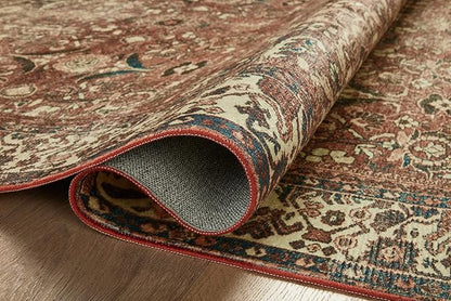 Loloi Magnolia Home by Joanna Gaines Banks Collection BAN-04 Brick/Ivory 7'-6" x 9'-6", .13" Pile Height, Machine Washable, Area Rug
