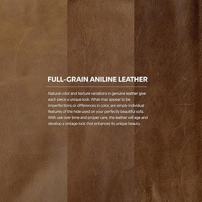 SIMPLIHOME Rex Ottoman in Full-Grain Genuine Leather, Caramel Brown, 34-inches Wide, Modern-Style Table Ottoman or Footrest, Assembled, for Living Room and Family Room