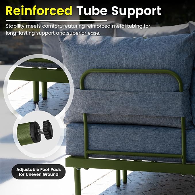 Sundale Outdoor 2 Pieces Patio Furniture Set, Metal Outdoor Sectional Sofa with 6 Inch Olefin Cushion, All-Weather Modern Outdoor Conversation Sets