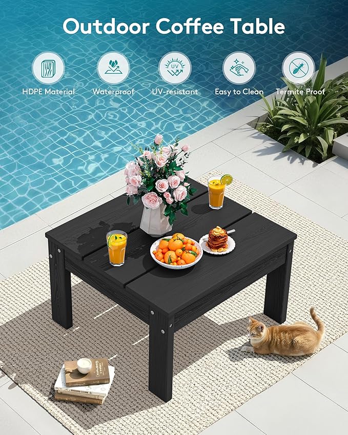 SERWALL HDPE Patio Furniture Set, All-Weather Modular Outdoor Conversation Furniture, Seats 8, Outdoor Sofa Set for Garden, Deck or Poolside, Black Frame with Grey Cushion