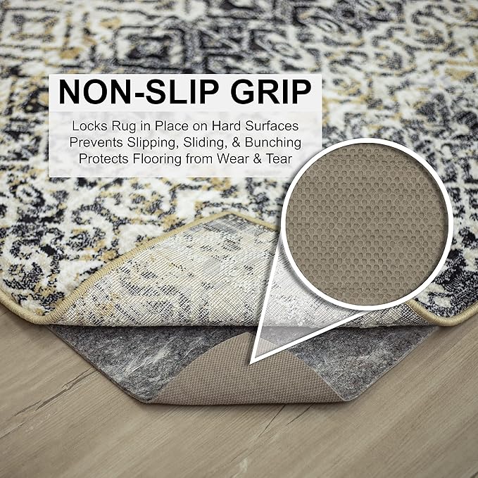 Mohawk Home 2' x 8' Non Slip Grip Rug Pad 1/2" Thick Dual Surface Felt Cushion + Rubber Gripper - Safe for All Floors