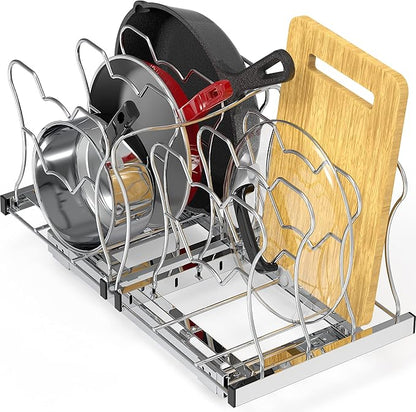 SIMPLE HOUSEWARE Organizer Pull Out Under Cabinet Sliding Shelf for Kitchen,Bathroom, Pantry Pan and Pot Lid, Silver