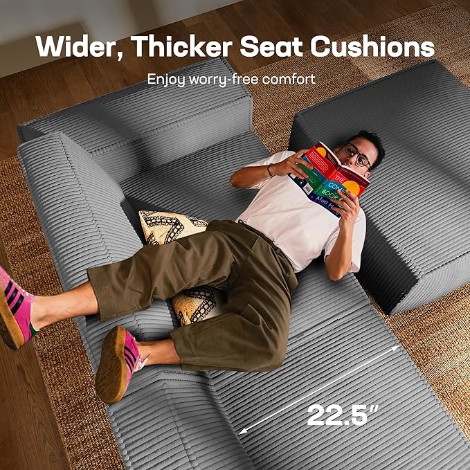 Marsail Modular Sectional Sofa, 80" L-Shaped Modular Sectional Couch with Deep Seat, Freely Combinable Sectional Clound Sofa for Living Room, No Assembly, Plush Corduroy Fabric, Grey