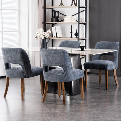 VKNOW Wooden Dining Chairs Set of 4, Modern Fabric Upholstered Dining Room Chair Kitchen Chairs, Farmhouse Dinner Chair for Kitchen Dining Room, Navy