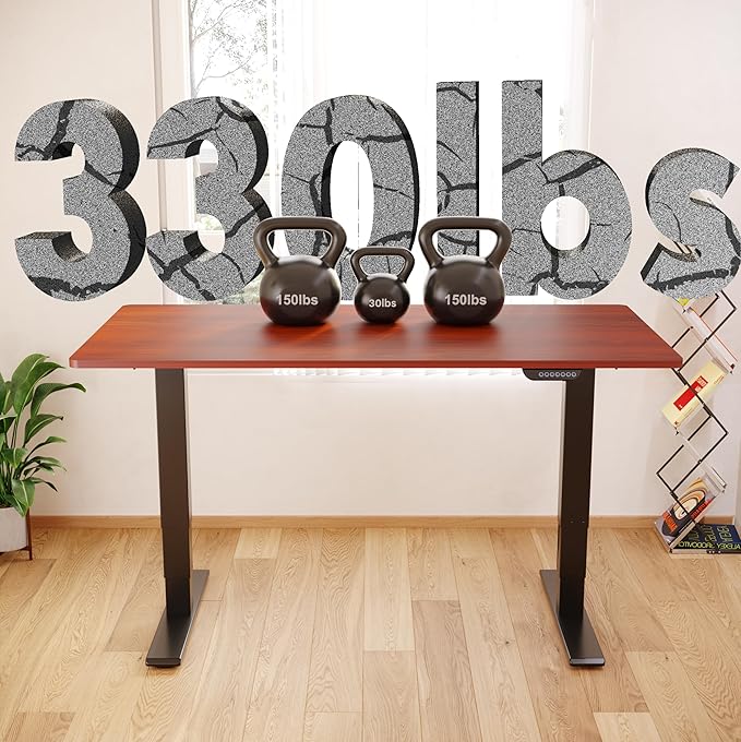 FLEXISPOT E6 MAX Dual Motor 60x24 Inch 3-Stage Heavy Duty Standing Desk, 330lbs Weight Capacity, Height Adjustable Desk w/Cable Management & Wheels (Seamless Mahogany Desktop + Black Frame)