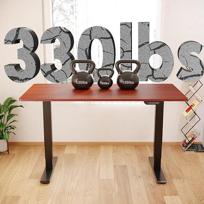 FLEXISPOT E6 MAX Dual Motor 60x24 Inch 3-Stage Heavy Duty Standing Desk, 330lbs Weight Capacity, Height Adjustable Desk w/Cable Management & Wheels (Seamless Mahogany Desktop + Black Frame)