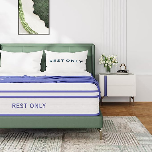Rest Only King Mattress with Memory Foam for Pressure Relief, 12 Inch Hybrid Mattress with Individual Pocket Spring for Motion Isolation, Enhanced Edge Support, Medium Firm