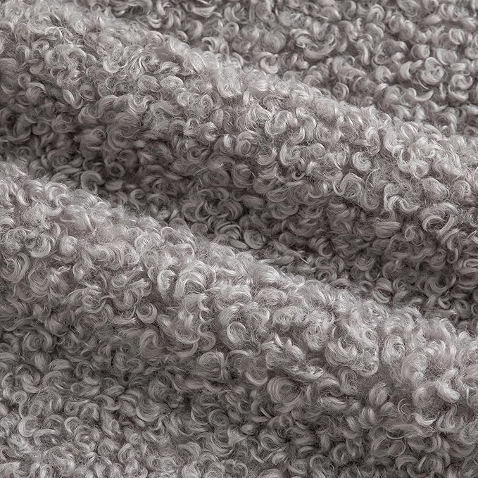 Pack of 2 Curly Teddy Wool Faux Fur Throw Pillow Covers Fuzzy Accent Soft Sherpa Pillowcases Sheepskin Fleece Decorative Cushion Case for Sofa Couch Living Room 26x26 Inch Light Grey