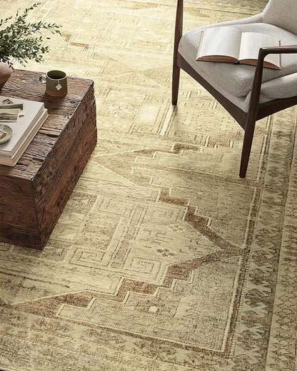 Loloi Magnolia Home by Joanna Gaines Sinclair Collection SIN-02 Khaki/Tobacco 8'-6" x 11'-6", .25" Pile Height, Machine Washable, Area Rug
