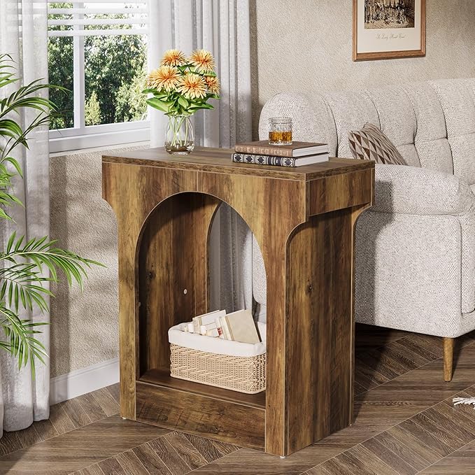Tribesigns Wood End Side Table with Storage Space for Living Room, Narrow Nightstand for Bedroom, Brown