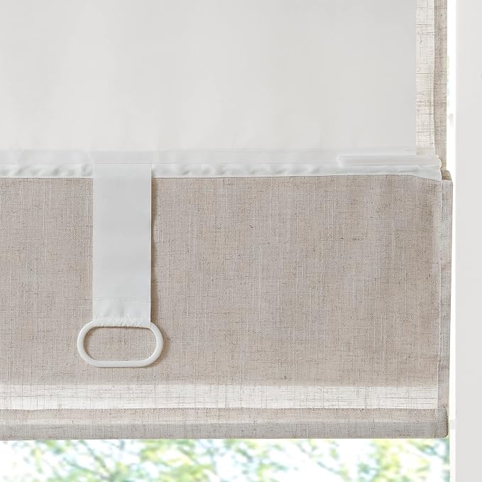 Madison Park Kyler Cordless Roman Shades - Single Panel, Lightweight Linen Blend Fabric, Natural Design, Easy Installation, Light Filtering Window Blind, Bedroom, Living Room Decor 29"W x 64"H Natural