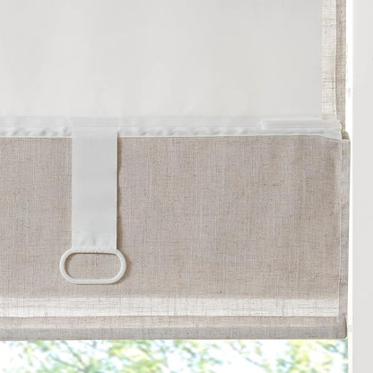 Madison Park Kyler Cordless Roman Shades - Single Panel, Lightweight Linen Blend Fabric, Natural Design, Easy Installation, Light Filtering Window Blind, Bedroom, Living Room Decor 29"W x 64"H Natural