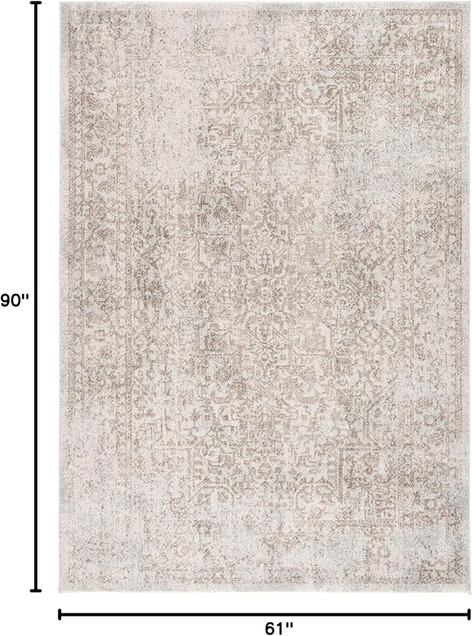 SAFAVIEH Evoke Collection 5'1" x 7'6" Ivory / Taupe EVK256E Oriental Distressed Non-Shedding Living Room Bedroom Area Rug