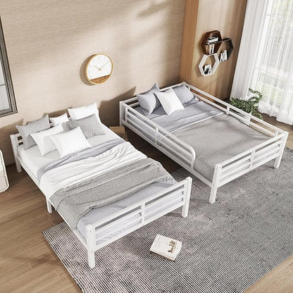 Bellemave Full XL Over Full XL Bunk Bed with Headboard and Build in Ladder, Heavy Duty Bunk Beds with Guardrail, Convertible Bunk Bed, Easy Assemble, Mattress Not Included, White