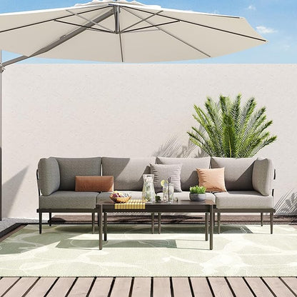 Sundale Outdoor 5 Pieces Metal Patio Furniture Set, Outdoor Sectional Sofa w/6 Inch Olefin Cushion and Coffee Table, Modern Outdoor Conversation Sets (4 Seats, Grey Frame)