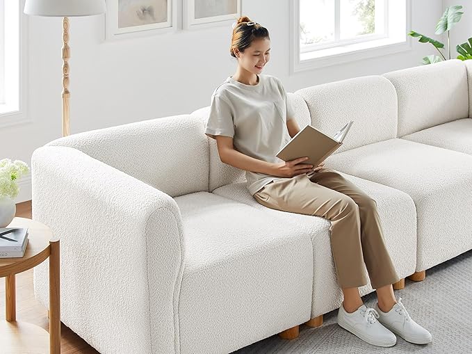 VANOMi Oversized Modular Sectional Sofa, V-Shaped Corner Sectional Couch for Living Room, 5 Seats Modular Sofa, Cream White