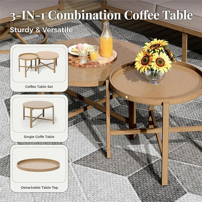 7-Piece Patio Outdoor Conversation Furniture Set with Dual Swivel/Stationary Chairs, Steel Modern Outdoor Patio Conversation Sets with Thick Cushions for Porch, Balcony, Backyard-Beige