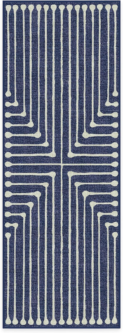 RUGGABLE x Jonathan Adler Machine Washable Modern Runner Rug – Inkdrop Lapis Blue 2.5x7, Stain-Resistant, Non-Slip – Washable Rug for Hallway, Entryway, Living Room & Kitchen–with Cushioned Pad