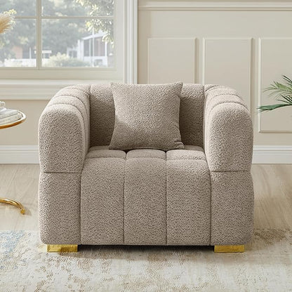 VANOMi Oversized Accent Chairs Set of 2, Boucle Arm Chair with Deep Seat, Oversized Comfy Reading Chair for Living Room, Bedroom, Office, Apartment，Camel (2 Piece)