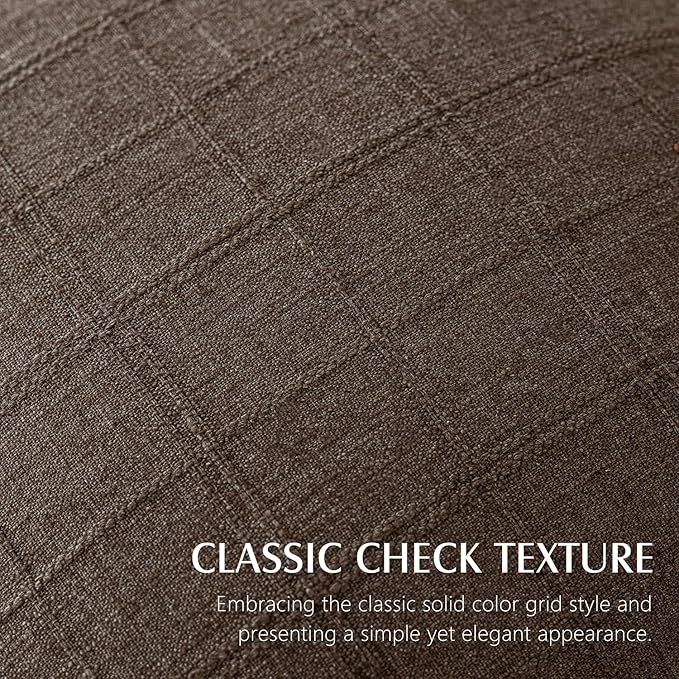 Foindtower Set of 2 Decorative Linen Check Throw Pillow Covers Neutral Farmhouse Vintage Cushion Covers Modern Boho Home Decor for Sofa Chair Couch Bedroom Living Room,18×18 Inch,Dark Brown