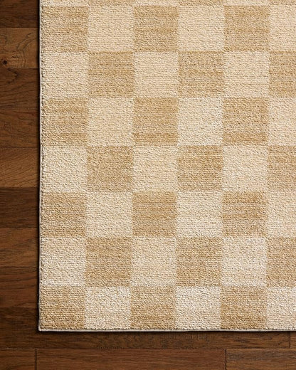 Loloi Chris Loves Julia Calvin Collection CLV-01 Wheat/Ivory 6'-3" x 9'-6" Area Rug Checkered Neutral Soft Living Room Bedroom Carpet
