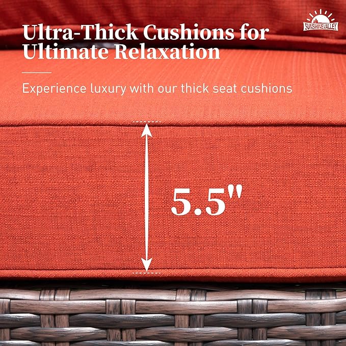4 Pieces Patio Furniture Set with Swivel Chairs, High Back Wicker Rattan Sofa with Extra Thick Cushion and Coffee Table, Outdoor Conversation Set for Garden Backyard Deck,Red