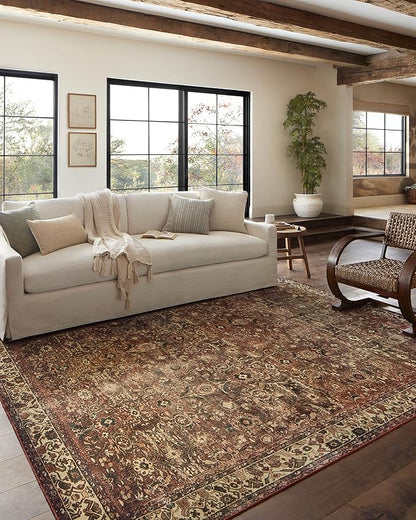 Loloi Magnolia Home by Joanna Gaines Banks Collection BAN-04 Brick/Ivory 7'-6" x 9'-6", .13" Pile Height, Machine Washable, Area Rug