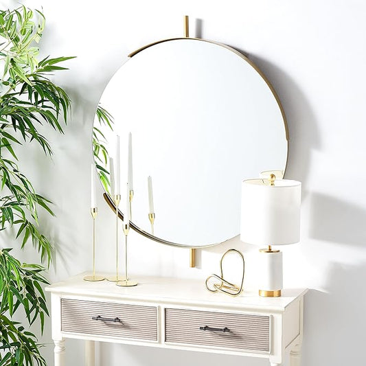 Safavieh Home Collection Orford Brass 30-inch Round Decorative Accent Wall Mirror for Bedroom Living Room Bathroom Entryway