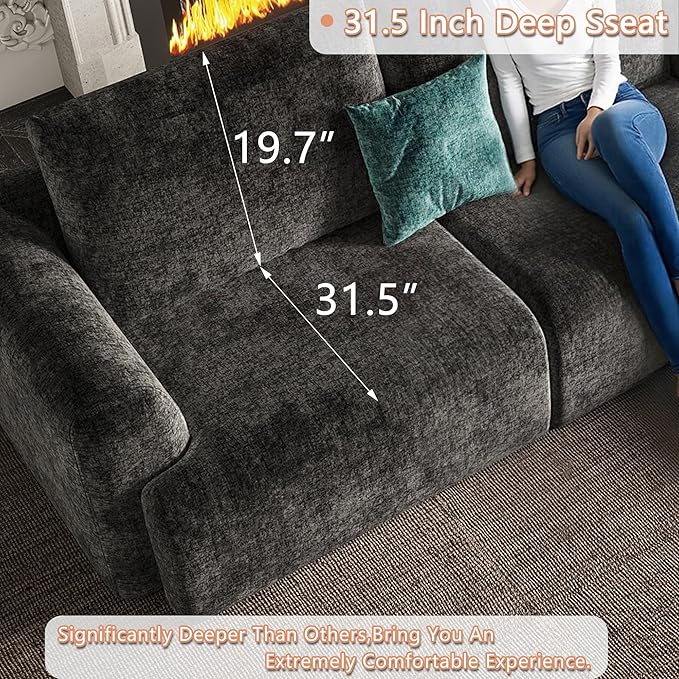 EASE MOOSE Boneless Couch for Living Room, Sectional Cloud Sofa, Modular Cloud Couch, 3-Seater Deep Seat Sofas with Pillow for Bedroom, Apartment, No Assembly Required, Chenille (Dark Grey)