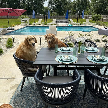 PURPLE LEAF Outdoor Dining Set for 8 All-Weather 9 Piece Patio Aluminium Dining Large Square Table and Rope Weave Chairs Included Cushions for Backyard Decor Kitchen Patio Furniture Set Grey and Navy
