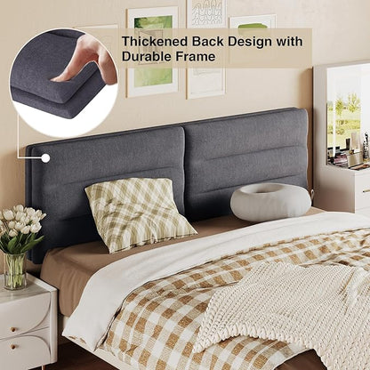 King Size Velvet Headboard Foldable Panels Backboard, Upholstered California King Head Board for Bedroom Adjustable Height from 42" to 56"-Grey