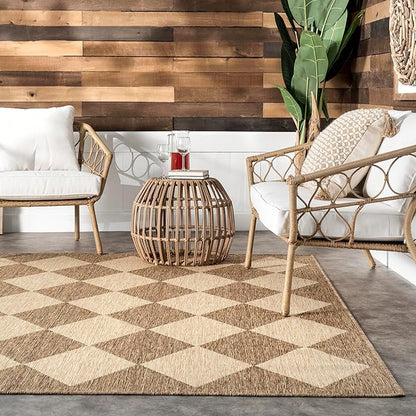 nuLOOM Outdoor Performance Collection Sabina Brown/Ivory, 8' x 10', Soft and Cozy, High Traffic, Stain Resistant, Easy Clean, Durable Area Rug for Indoor/Outdoor Patio, Deck, Porch, Garden, Courtyard