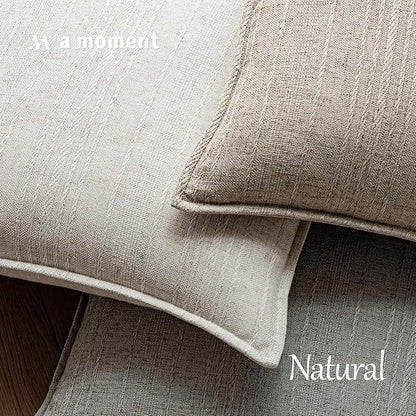 a moment Linen Pillow Covers Set of 2,Boho Farmhouse Throw Pillowcases Neutral Textured Decorative Covers for Couch Sofa,Soft Linen Blend Accent Case Cushion Christmas Home Decor 24"x24"Ivory