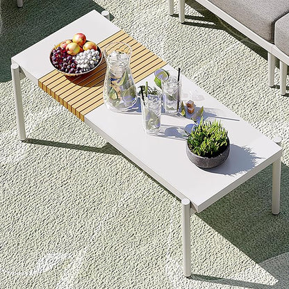 Sundale Outdoor 3 Pieces Patio Furniture Set, Metal Outdoor Sectional Sofa with 6 Inch Olefin Cushion and Coffee Table, All-Weather Modern Outdoor Conversation Sets (Wihte Frame)