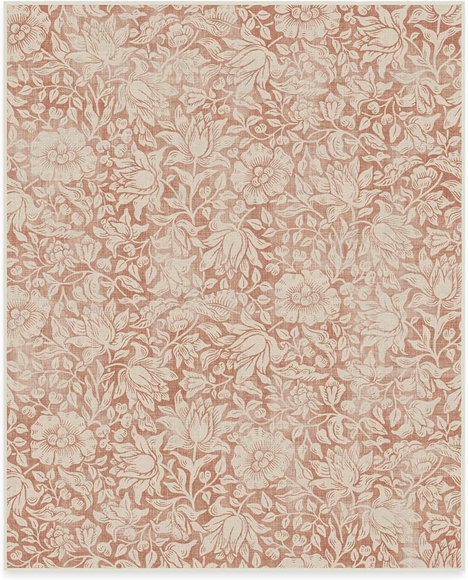 RUGGABLE x Morris & Co Washable Area Rug – Mallow Rust Red 8x10, Stain-Resistant, Non-Slip – Large Machine Washable Rugs for Living Room, Bedroom, Hallway, Entryway & Office–with Standard Pad