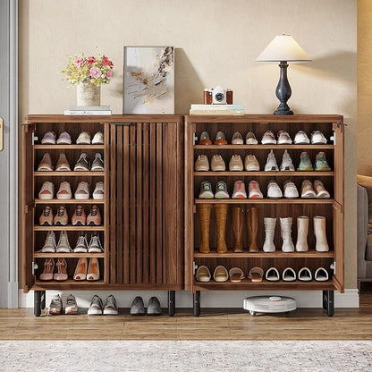Tribesigns Shoe Cabinet with Shutter Doors, 6-Tier Entryway Shoe Cabinet with Adjustable Shelves, Wooden Modern Rack Organizer for Entryway, Hallway, Closet, Living Room, Walnut