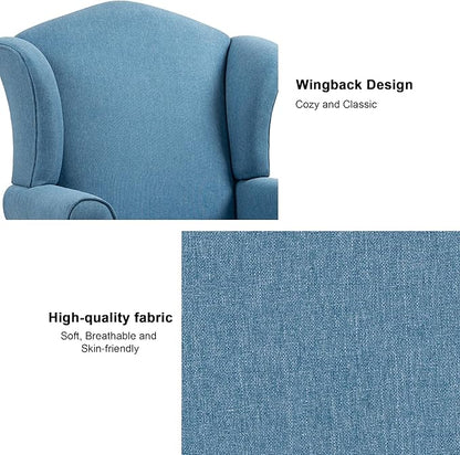 Accent Chair, High Back Upholstered Armchair with High Resilience Sponge & Wood Legs, Mid-Century Modern Comfy Single Sofa Reading Chairs for Living Room, Bedroom (Blue, Set of 1)