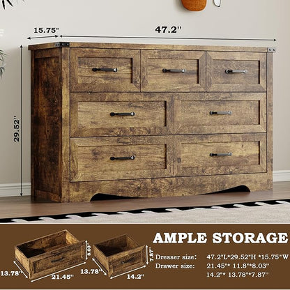 7-Drawer Dresser for Bedroom, Modern Wooden Chest of Drawers with Metal Handles, Anti-Tipping Design, Sturdy and Stable Storage Organizer for Living Room, Entryway, Home Office