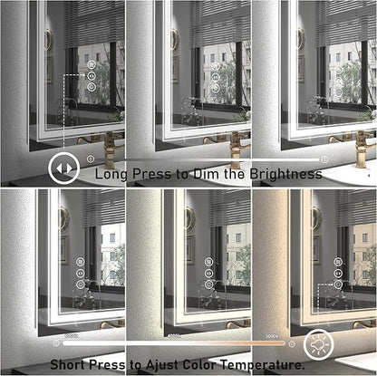 44x30 LED Bathroom Mirror, Lighted Mirror for Bathroom Wall, Backlit and Front lit, Dimmable, Anti-Fog, Shatterpoof, Memory (Horizontal/Vertical)