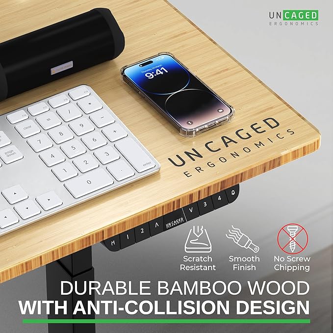 Rise Up Electric Standing Desk Adjustable Height 27-47" Dual Motor One Piece 60x30 Bamboo Large Standing Desk, Sit Stand Desk Rising Desk Home Office