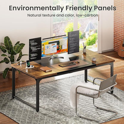 Huuger 63 x 31.5 inch Desk with Power Outlets & USB-C, 1.2 Inch Thicker Desktop, Robust Metal Tubes, Deep Computer Desk, Heavy Duty Office Desk, Work Desk, Rustic Brown and Black
